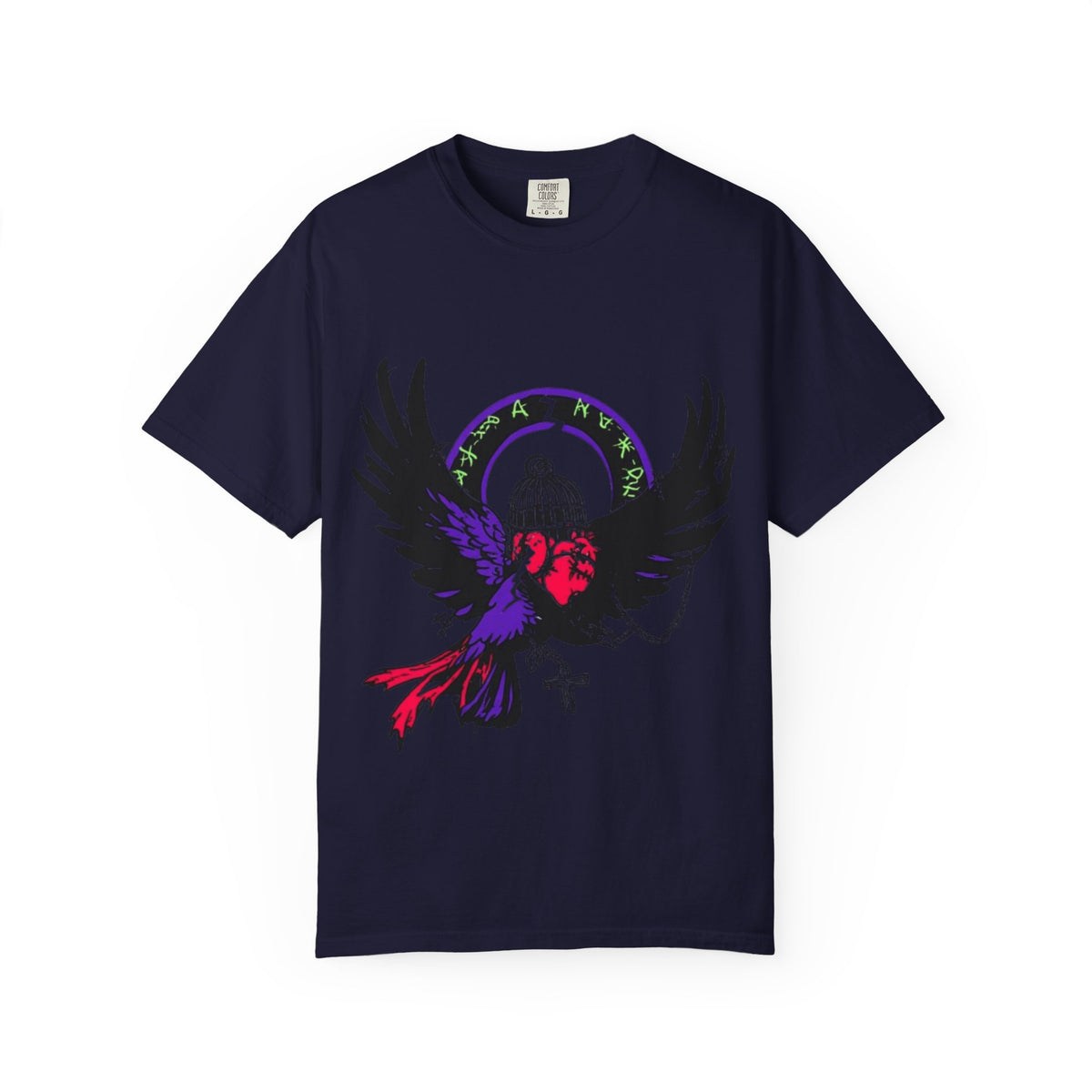 Winged Skeleton Raven Graphic T-Shirt | Gothic Cross Artwork