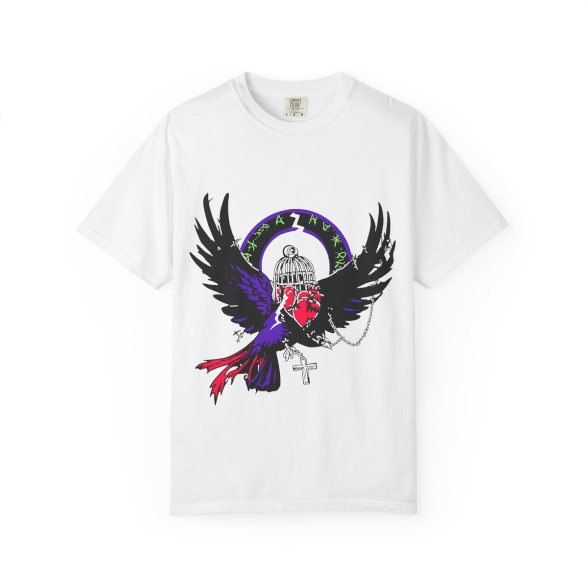 Winged Skeleton Raven Graphic T-Shirt | Gothic Cross Artwork