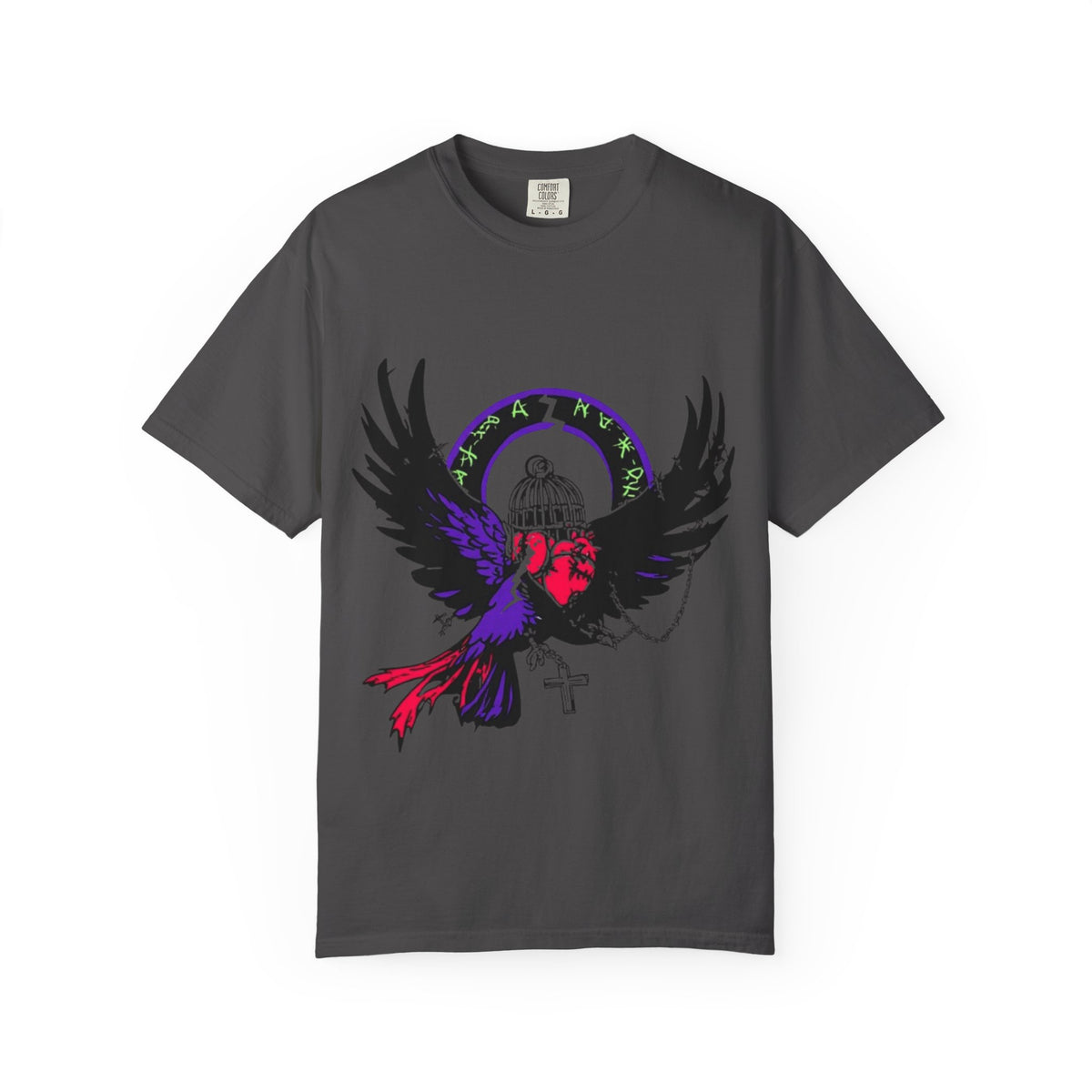Winged Skeleton Raven Graphic T-Shirt | Gothic Cross Artwork