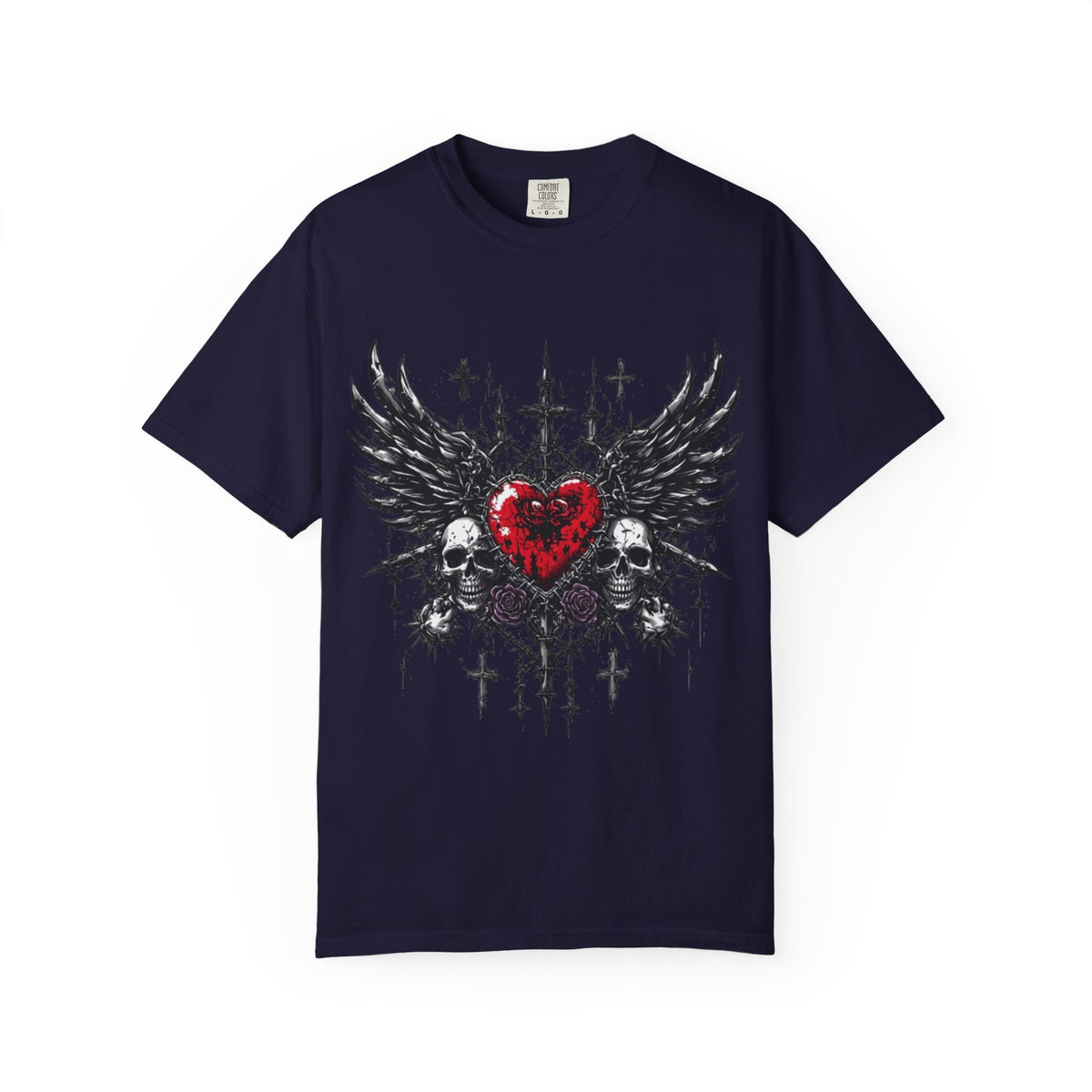 Gothic Winged Heart and Skulls T-Shirt | Dark Alternative Design