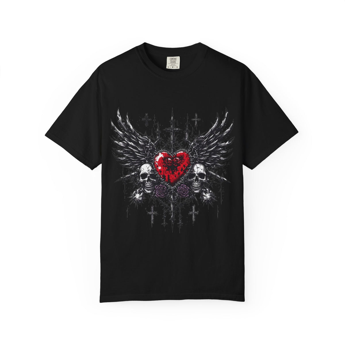 Gothic Winged Heart and Skulls T-Shirt | Dark Alternative Design