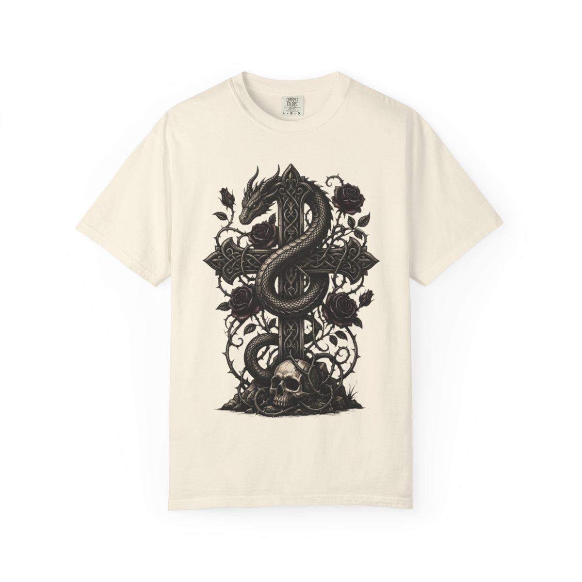 Gothic Serpent Skull Floral T-Shirt