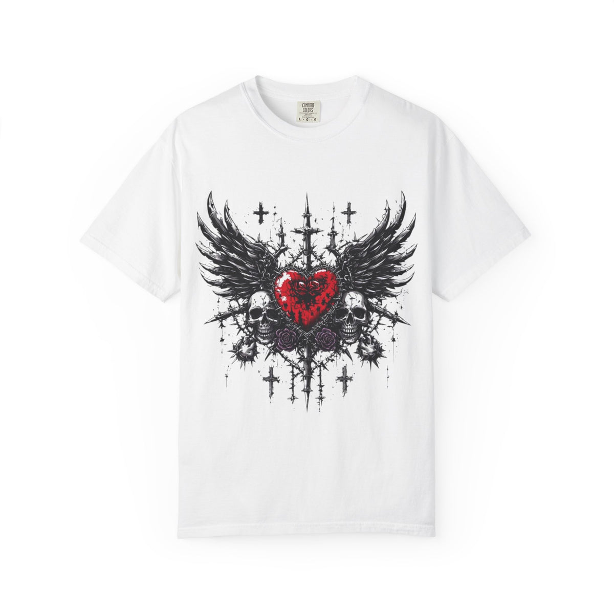 Gothic Winged Heart and Skulls T-Shirt | Dark Alternative Design
