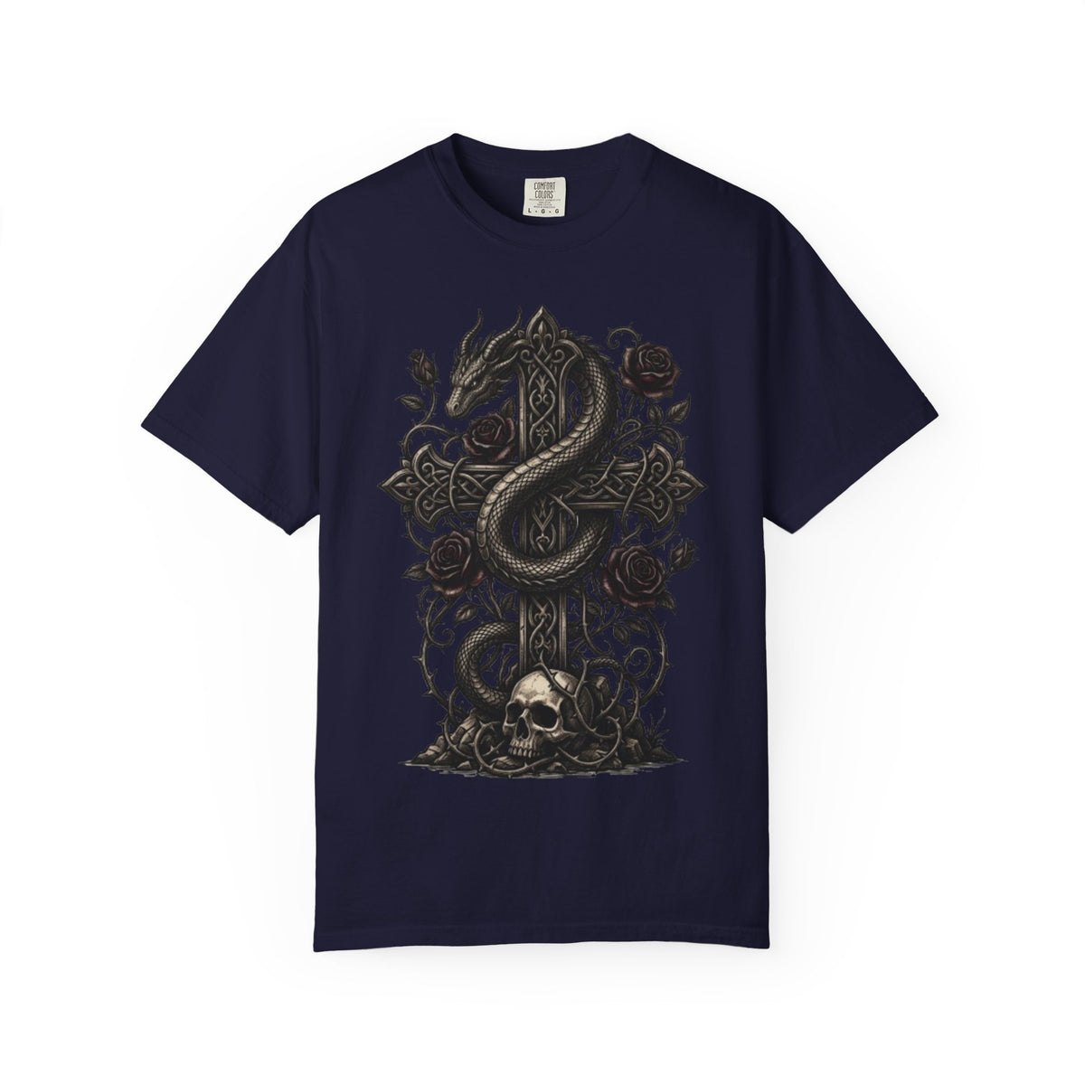 Gothic Serpent Skull Floral T-Shirt