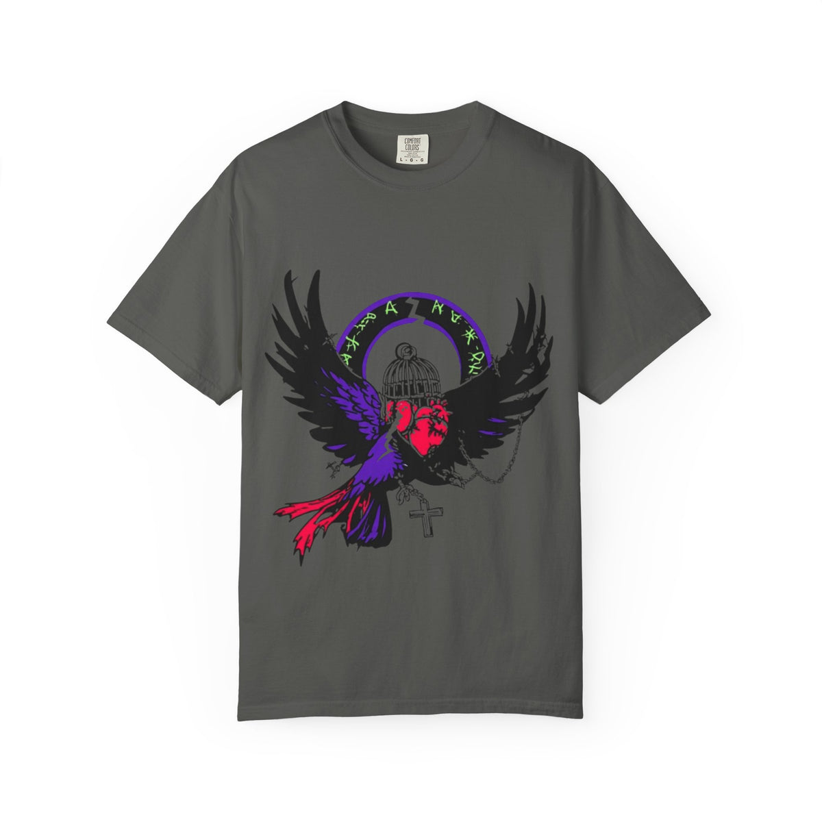 Winged Skeleton Raven Graphic T-Shirt | Gothic Cross Artwork