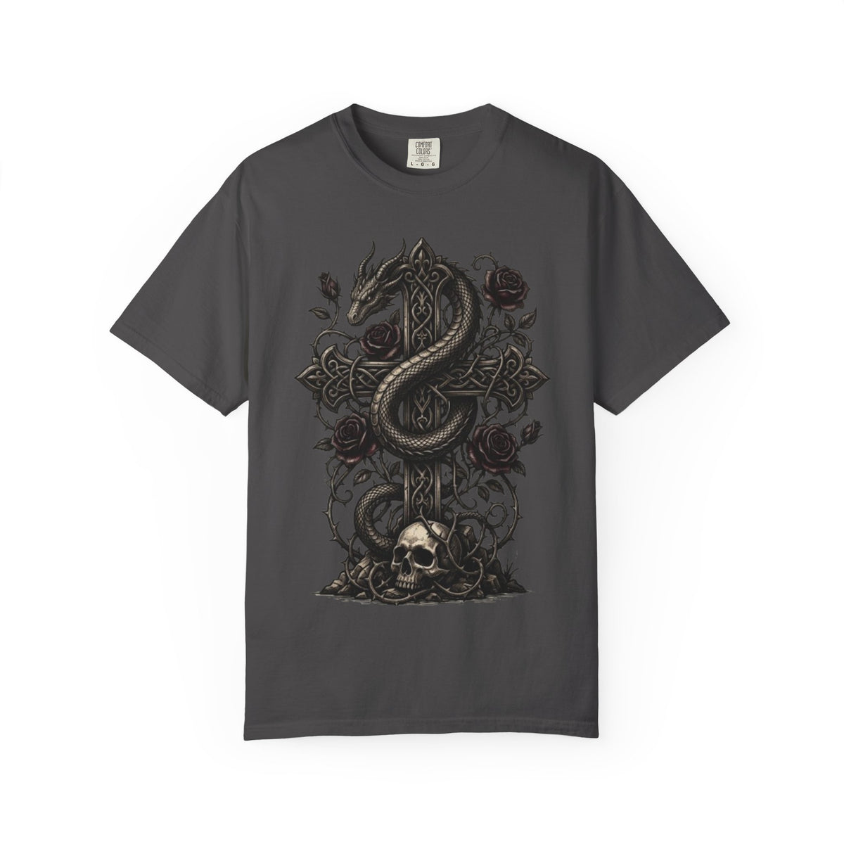Gothic Serpent Skull Floral T-Shirt