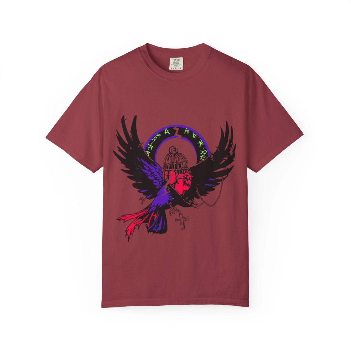 Winged Skeleton Raven Graphic T-Shirt | Gothic Cross Artwork
