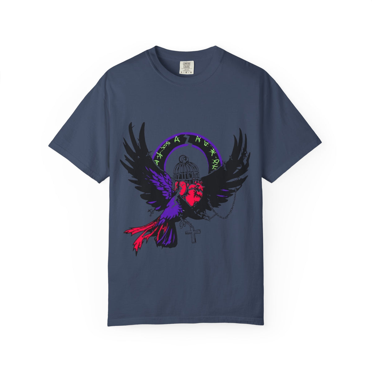 Winged Skeleton Raven Graphic T-Shirt | Gothic Cross Artwork
