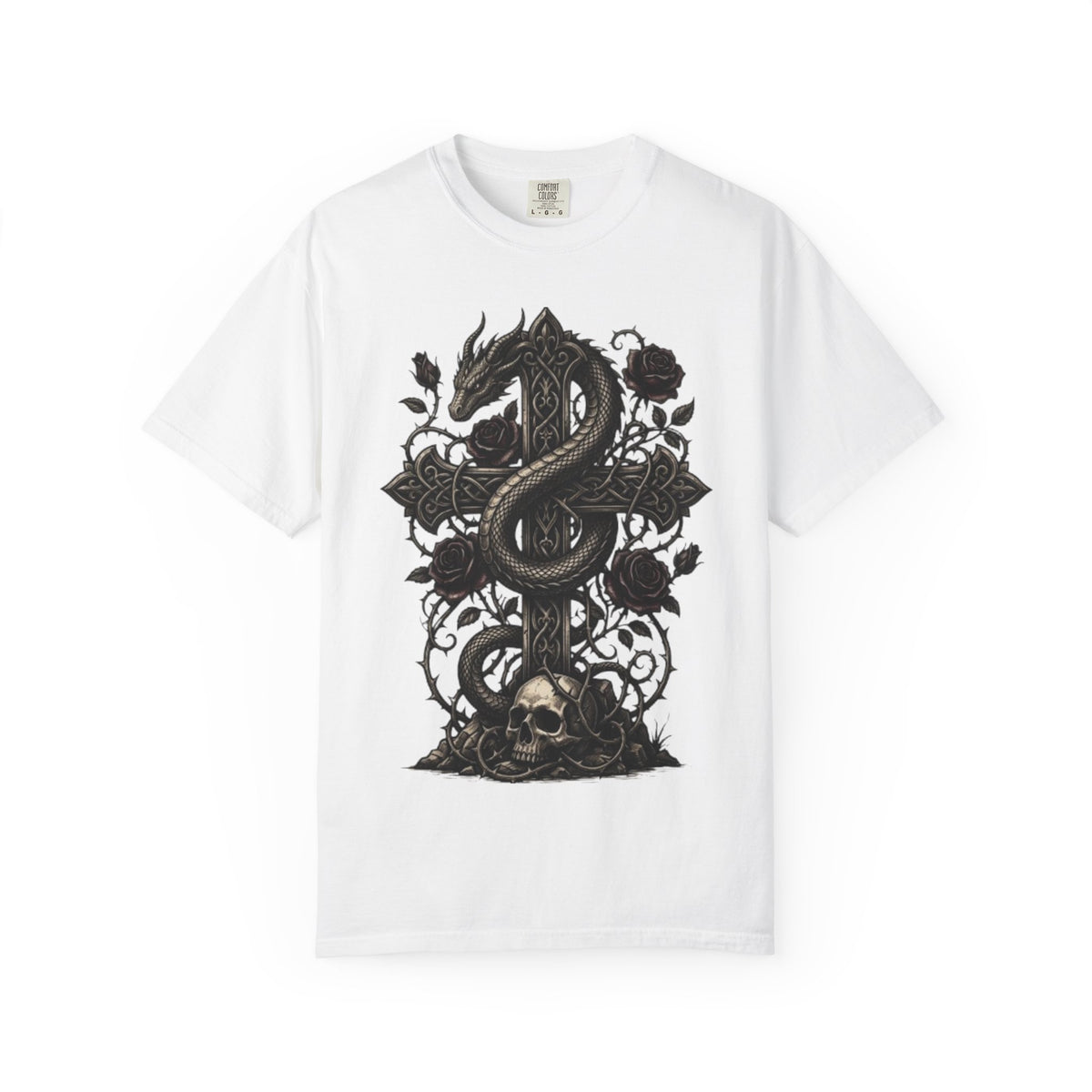 Gothic Serpent Skull Floral T-Shirt