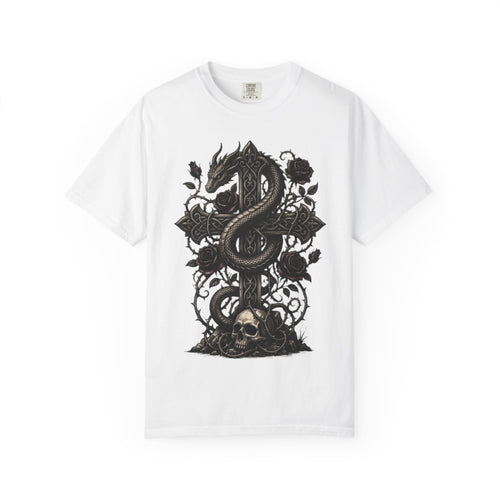 Gothic Serpent Skull Floral T-Shirt
