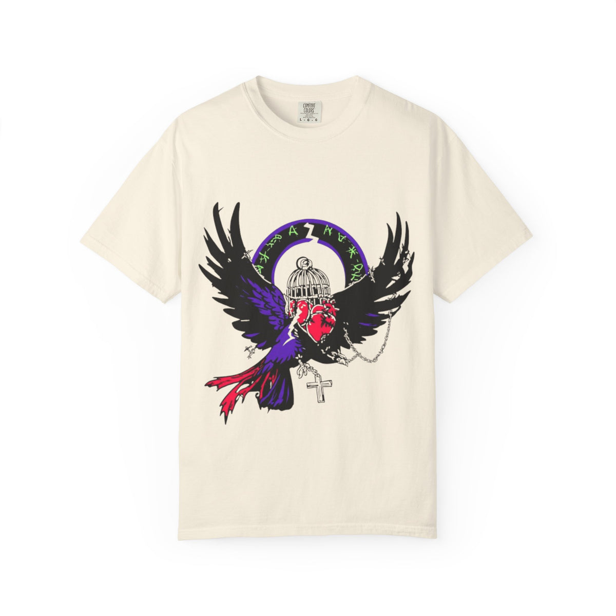 Winged Skeleton Raven Graphic T-Shirt | Gothic Cross Artwork
