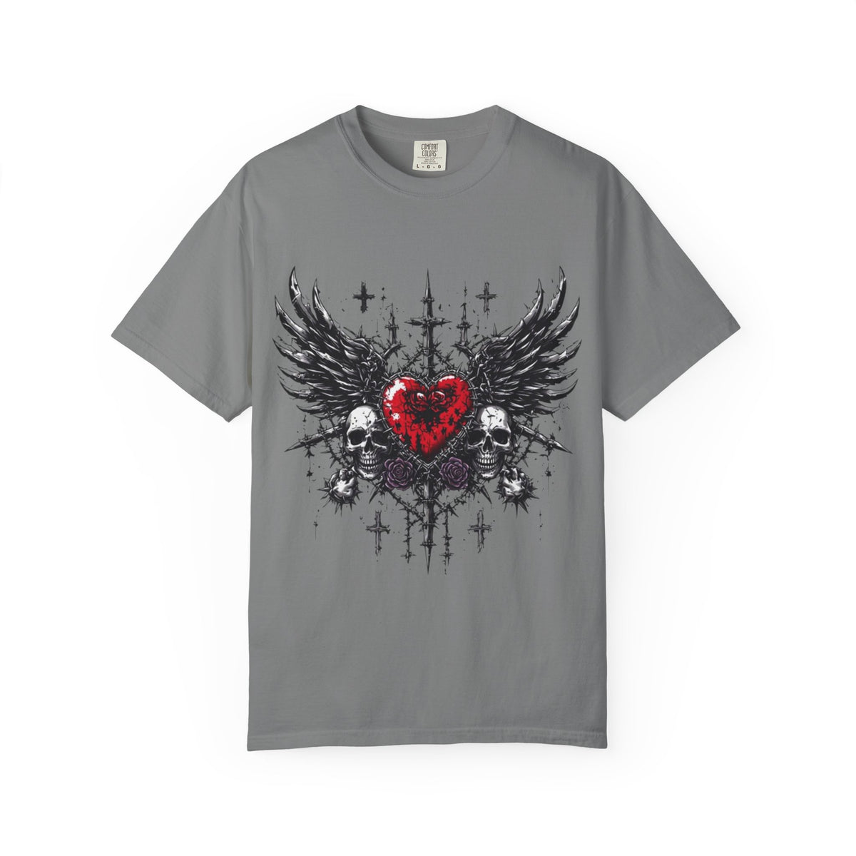 Gothic Winged Heart and Skulls T-Shirt | Dark Alternative Design