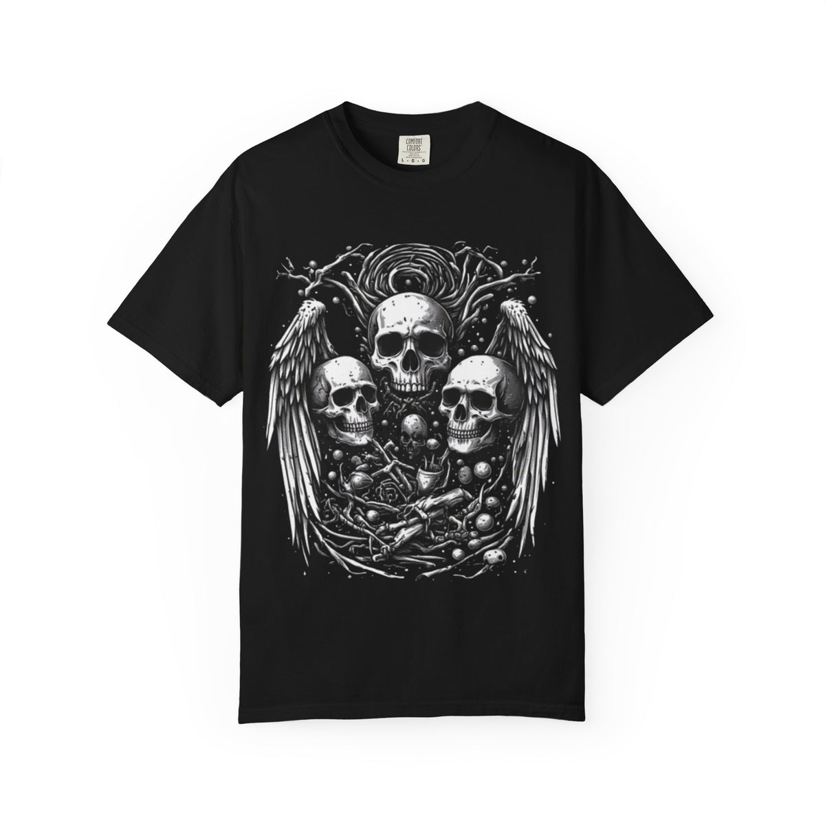 Skull and Wings Graphic T-Shirt | Gothic Skeleton Design