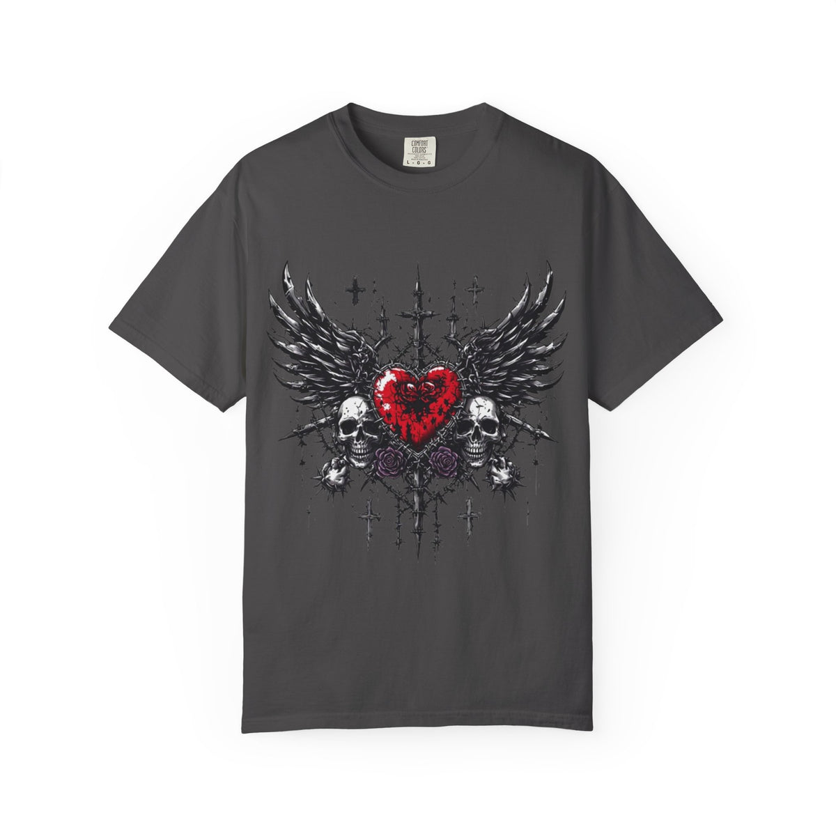 Gothic Winged Heart and Skulls T-Shirt | Dark Alternative Design