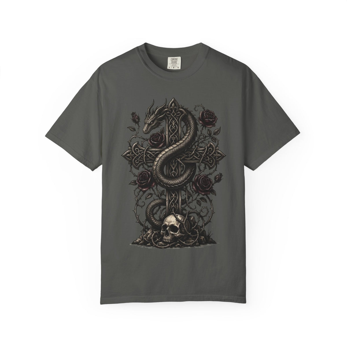 Gothic Serpent Skull Floral T-Shirt