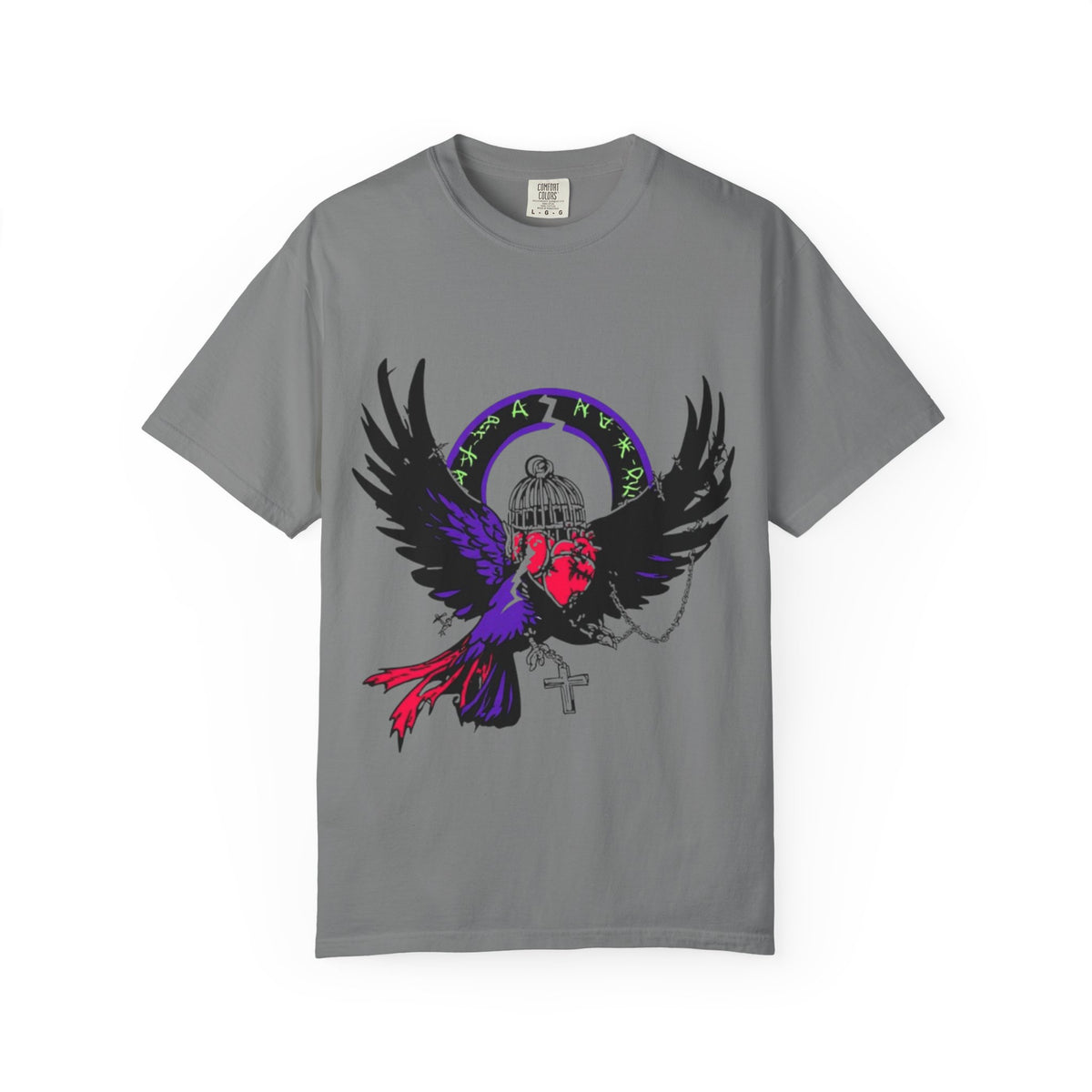 Winged Skeleton Raven Graphic T-Shirt | Gothic Cross Artwork