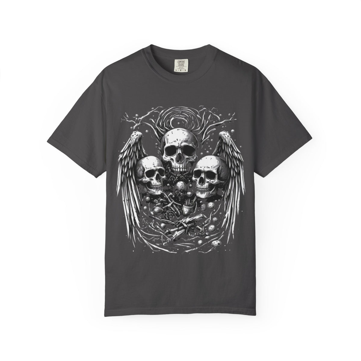 Skull and Wings Graphic T-Shirt | Gothic Skeleton Design