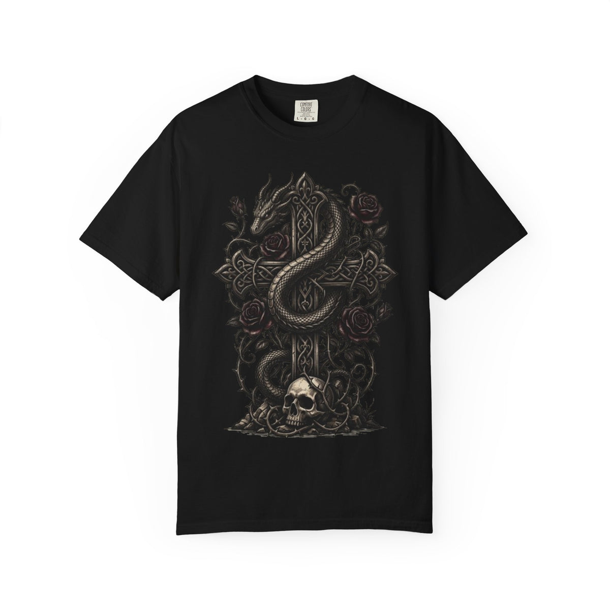 Gothic Serpent Skull Floral T-Shirt