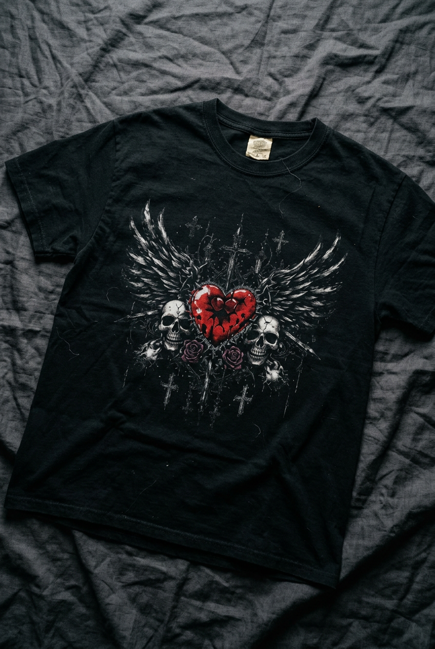Gothic Heart Tee - Flat Lay